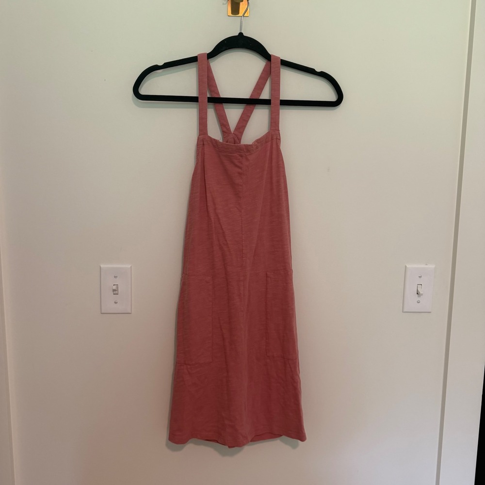 Vada Winter Womens XS Pink Slub‎ Knit Pinafore Apron Dress Cross Back Pockets